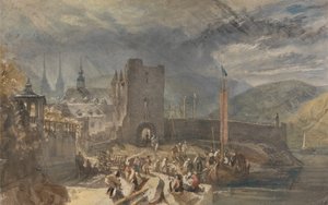 Vue de Boppart, avec des figures sur la rive du fleuve